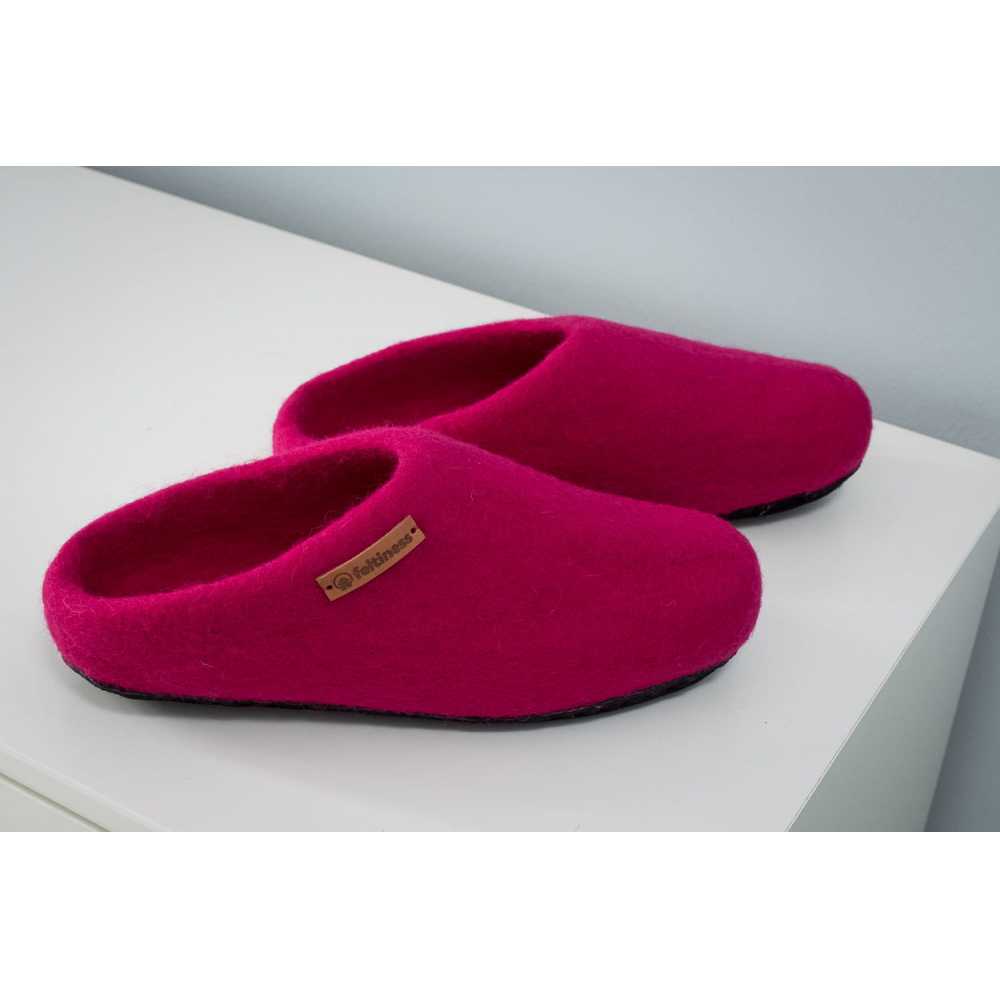 Obrázok pre Vlnené papuče - koža - ružové